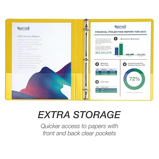 Samsill Durable 0.5 inch 3 Ring Binder, Made in USA, D Ring Binder, FSC 100% Recycled Chipboard, Yellow