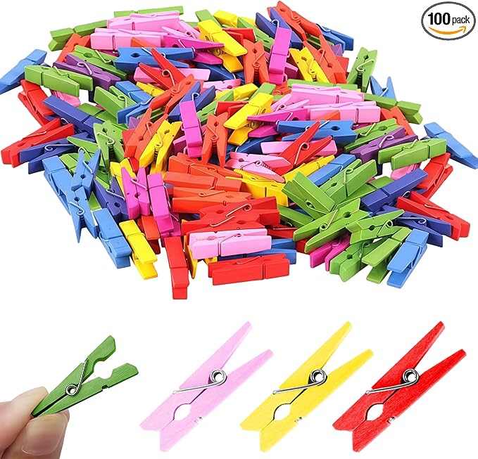 1.35 Inch Mini Clothes Pins for Photo,100 pcs Colorful Small Clothes pins,Mini Photo Clips Ideal for Crafts, Decorations and DIY Project