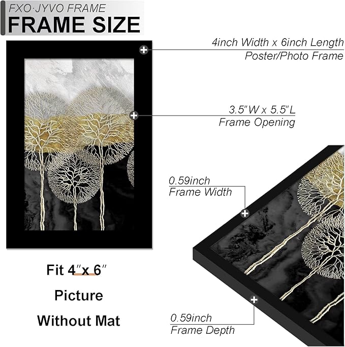 4x6 Picture Frame Set of 6, Display Photo 3.5x5 with Mat or 4 x 6 Without Mat, Light Weight and High Transparent 4 by 6 Frame for Wall - 6 Pack/Black/4"x6"