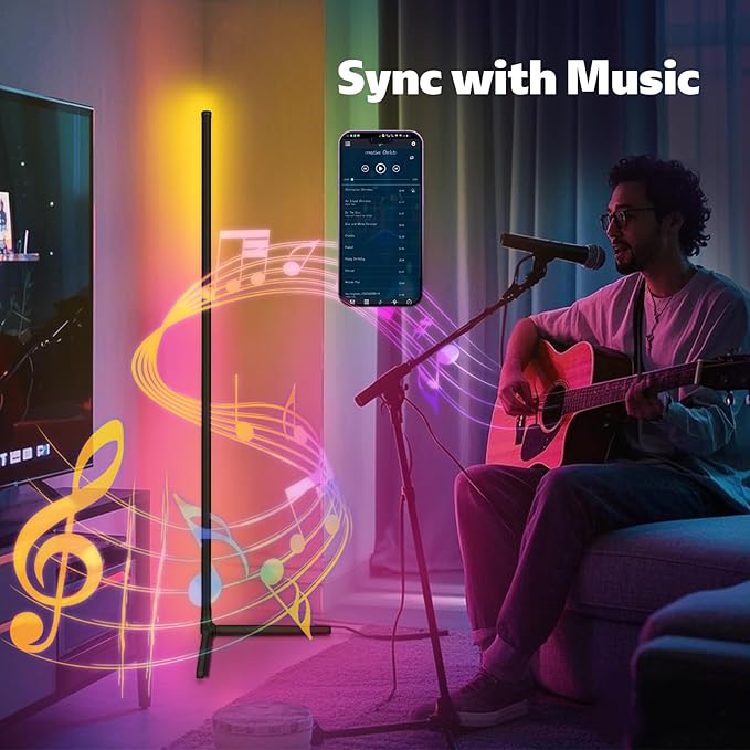 Corner Floor Lamp 2 Pack, LED Lamps with Remote, RGB Standing Lamp, LED Light Stick, Music Sync Dimmable Color Changing Ambient Light Bar for Bedroom, Living Room, Gaming Room, Party, Dorm