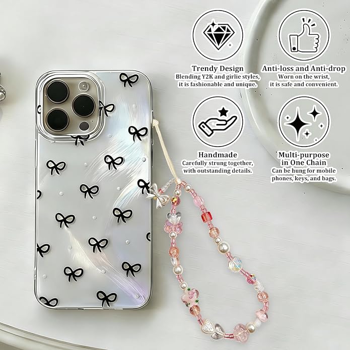 Beaded Camera Wrist Strap, Phone Wristlet Charm Lanyard, Cute Digital Camera Charm Lanyard,Strap Beaded Camera Chain for Phone Bag Keychain Accessories