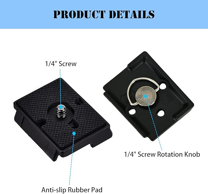 323 Quick Release Plate 1/4" Screw Tripod Camera Compatible for Manfrotto 200pl-14 RC2 Camera Tripod Ball Head 2PCS,Black