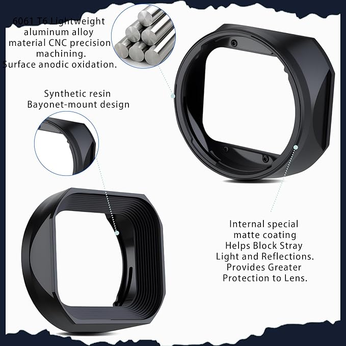 Haoge Metal Square Lens Hood for Fujifilm Fujinon Fuji XF 16-50mm F2.8-4.8 R LM WR & XF33mm F1.4 R LM WR,XF 23mm f/1.4 R LM WR Lens Replaces LH-XF23 II/2 Hood with a Hood Cap on X-T5 X-T4 XT50 Camera