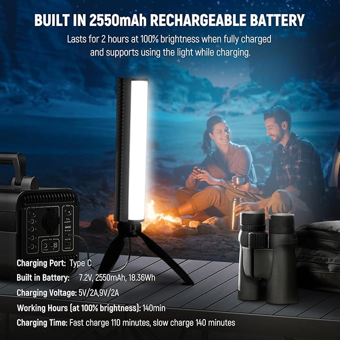 NEEWER RGB Light Wand, Magnetic Handheld Photography Video Light Stick, 2500K~8500K Dimmable CRI95+ Full Color LED Tube Light Bar with 2550mAh Battery, 17 Light Scenes for Vlog TikTok YouTube, TL20C