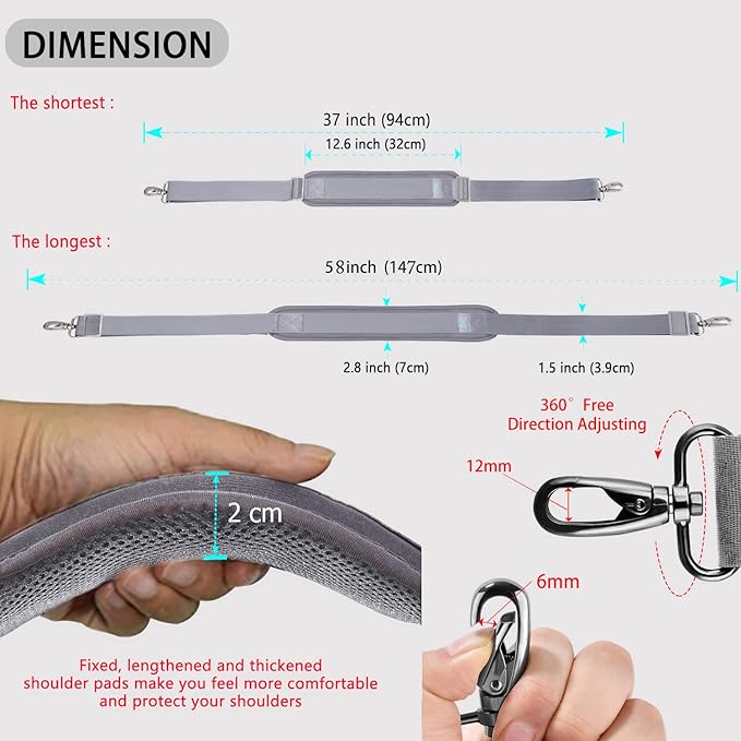 ZINZ Shoulder Strap 58" Ultra-Thick Fixed Padded and Adjustable Buckles Crossbody Strap for Briefcase Laptop Bag Luggage