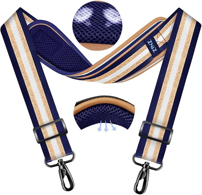 ZINMARK Shoulder Strap 59 inch, Extra-Thick Fixed Cushion Pad and Dual Clasps Universal Replacement Strap for Bags, Camera, Crossbody，Lawn mower Blue Gold Jacquard