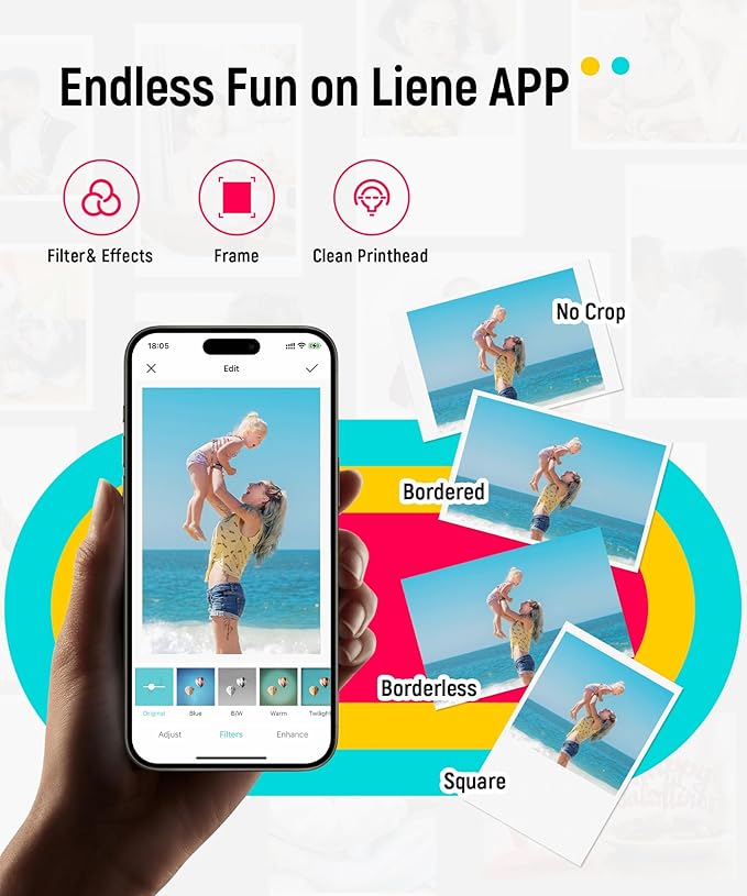 Liene 2x3” Photo Printer, Mini Picture Printer w/ 10 Zink Adhesive Paper, Bluetooth 5.0, Compatible w/iOS & Android, Portable Color Mono Instant Sticker Printer for iPhone, Smartphone, Pearl White