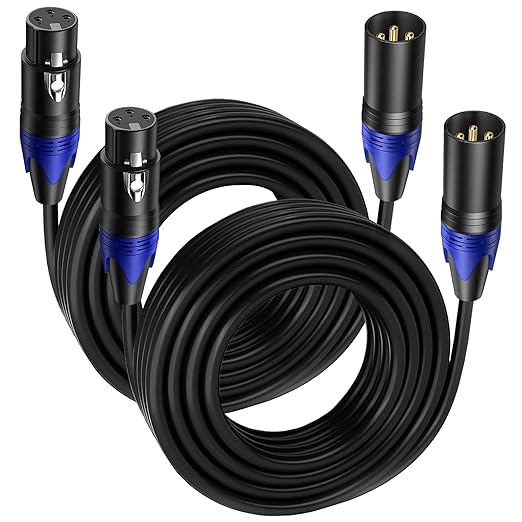 2 Pack, 25 FT XLR Male to Female Cable Professional Balanced Microphone Lead XLR Male to Female Cables, Extension Mic Cable Cord