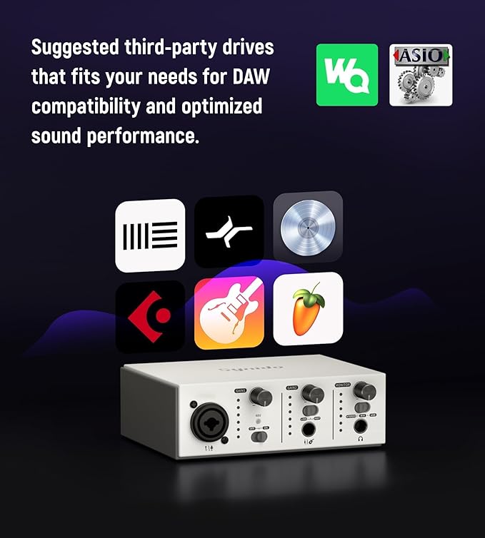 Synido USB C Audio Interface for Recording Music, Streaming, Podcasting with XLR, Line Input, 24bit/48kHz, 48V Phantom Power, 2-channel, Silver