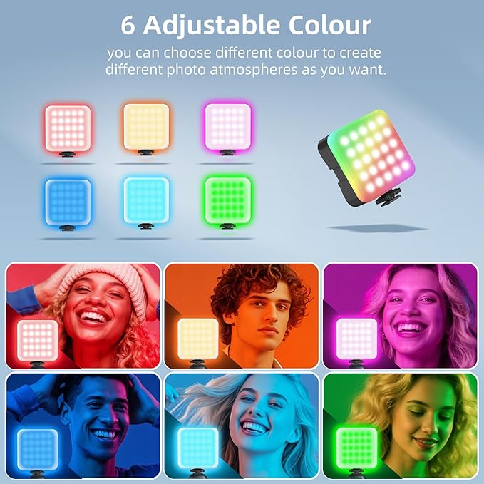Zeadio RGB Camera Video Light - 800LM Adjustable 3000K-7000K Color Temperature & 6 Colors, CRI95 Portable Pocket LED Light for DSLR/Tabletop Filming/Selfie/Cell Phone/Photography, Pack of 1