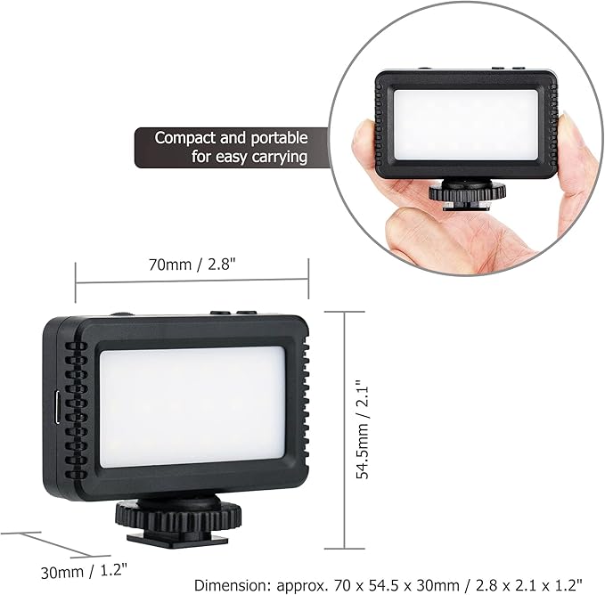 Kiwifotos Mini LED Video Light for Sony ZV-1F ZV1F ZV-1 II ZV1 ZV-E10 II ZVE10 Canon PowerShot V1 EOS R50 V & More Cameras, Flash Attachment Accessories for Vlog Shooting Record, Portable Rechargeable