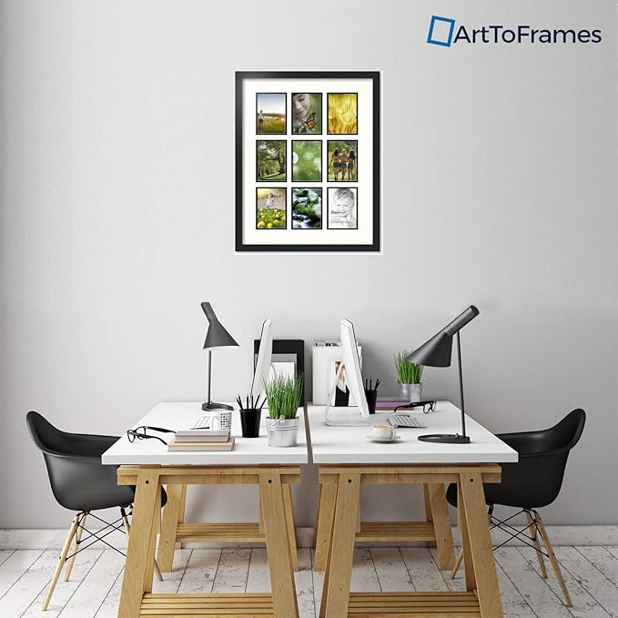 Art to Frames Double-Multimat-1048-754/89-FRBW26079 Collage Photo Frame Double Mat with 9 - 5x7 Openings and Satin Black Frame