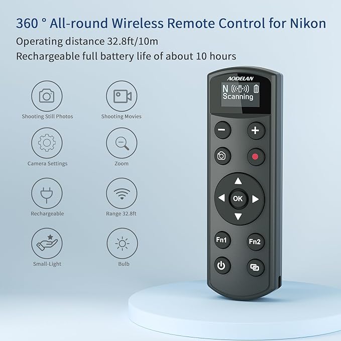 Rechargeable Shutter Release for Nikon AODELAN Wireless Camera Remote Control Compatible with COOLPIX P1000, P1100, P950, B600, A1000, Z50, Z30, Z fc, Z6 II, Z7 II,Z5, Replaces Nikon ML-L7(Black)