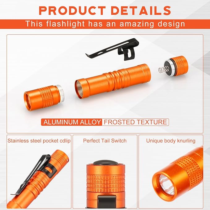 Hortsun 20 Pcs Mini Pen Light Flashlights Christmas Gifts for Men Pocket Flashlights Pen with Clip Small LED Handheld Slim Torches Without Battery(3.54 Inch,Orange)