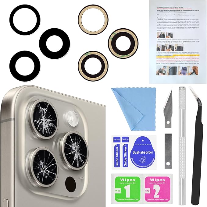 ASDAWN Back Rear Camera Lens Glass Replacement for iPhone 16 Pro 6.3 inches and iPhone 16 Pro Max 6.9 inches Camera Lens replacement with Pre-Installed Adhesive + Repair Tool Kit + Installation Manual