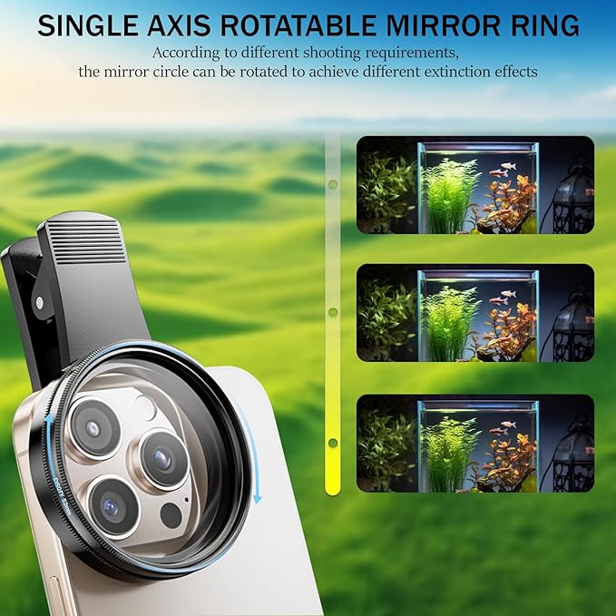 52mm Clip-on CPL Phone Camera Lens Filter Kit, Circular Polarizer Polarizing Filter Compatible with iPhone 16 15 14 13 12 11,Upgrade Smartphones Portable Polarizer