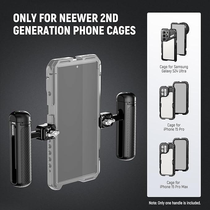NEEWER Bluetooth Quick Release Side Handle with Capped Anti Off Cold Shoe Compatible with iPhone 16 Pro/16 Pro Max Xiaomi 15 Ultra Galaxy S25 Ultra Phone Cage, PA145E