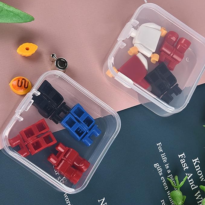 Goodma 100 Pieces Square Empty Mini Clear Plastic Organizer Storage Box Containers with Hinged Lids for Small Items and Other Craft Projects (2.16 x 2.16 x 0.79 inch)