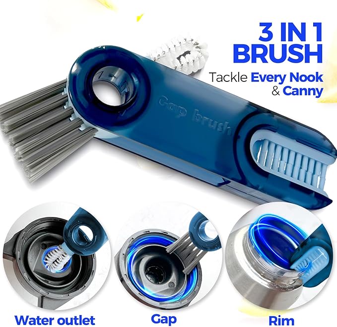 Holikme 6 Pack Brush Set, 14" Long Handle Stainless Steel Cleaner, 3 Straw Brushes, 3-in-1 Cleaning Brush for Water and Baby Bottles, Straws - Blue
