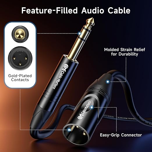 Cable Matters 6.35mm (1/4 Inch) TRS to XLR Cable - 15ft, Male to Male XLR to TRS Cable, Black – Not for Microphone Use