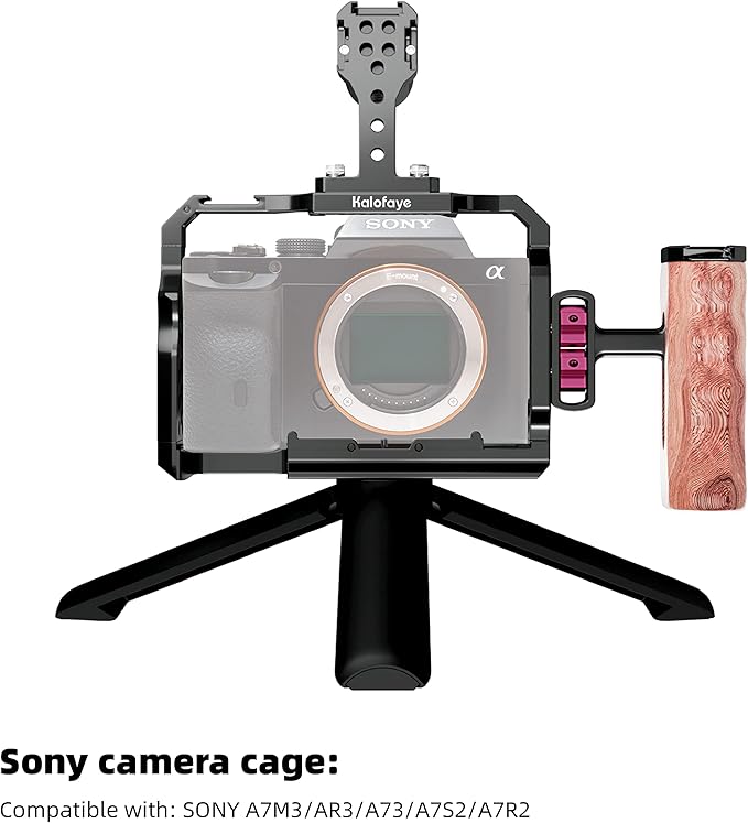 Kalofaye Aluminum Alloy Camera Cage Kit Replacement for Sony A7 M3 /ARIII / A7III / A7II / A7SII / A7RII with Top Handle Grip Wooden Side Handle