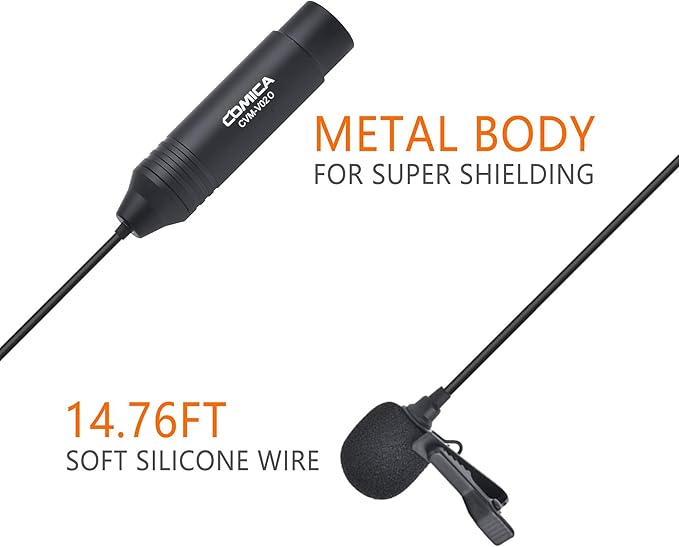 COMICA XLR Microphone CVM-V02O 2 Pack 14.76 fts Phantom Power Omni-Directional Lavalier Lapel Microphone for Canon Sony Panasonic Camcorders Zoom H4n H5 H6 Tascam DR-40 DR-60D DR-70D DR-100 Recorders