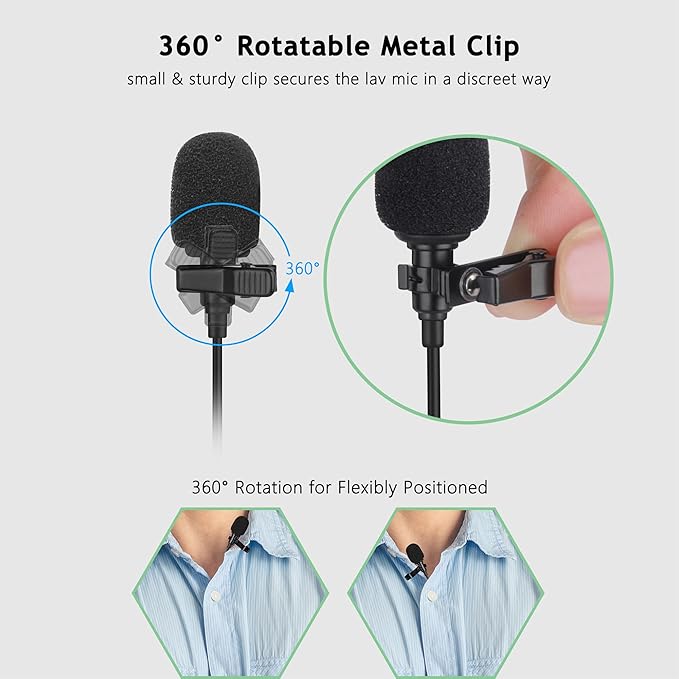 USB C Lavalier Microphone, Omni Condenser Clip-on Mic for iPhone 17/16/15, Samsung, Google, Oneplus, with USB-A for Computer & Laptop, 6.6FT, External Lapel Mic for Youtube, Interview & Podcast