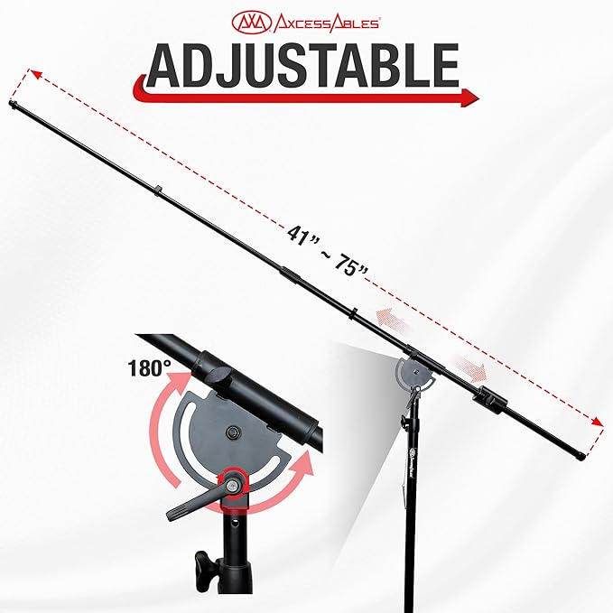 AxcessAbles AXCMB-T Heavy Duty Microphone Boom Stand with Weighted Tripod Base | 80.5-inch Height Overhead Mic Stand | 65.5-Inch Boom Arm Stand | Shotgun Video Mic Stand | All Metal Construction