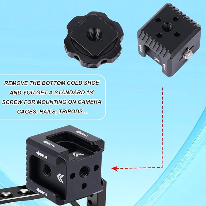 BOXOB Cold Shoe Mount Adapter with Hexagon Wrench, Aluminum Alloy Triple Cold Shoe Mount Camera Extension Bracket Attachment Compatible with Nikon DSLR/SLR Accessories