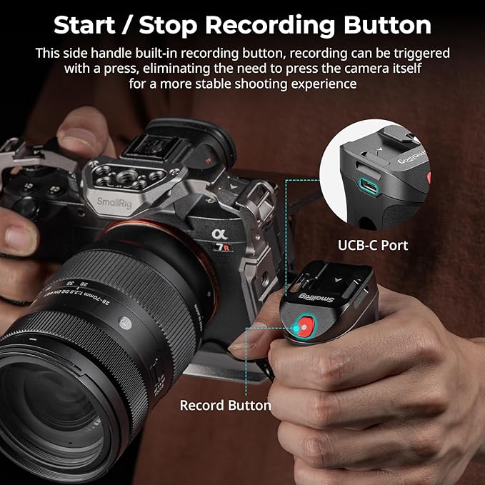 SMALLRIG Threaded Side Handle with Record Start/Stop Remote Trigger, 3 Control Cable, Compatible with Sony A7 III/ FX3/ A6600, for Canon R5II/ R5C, for FUJIFILM X-H2S/ X-T5, for Panasonic S5 II/ GH5