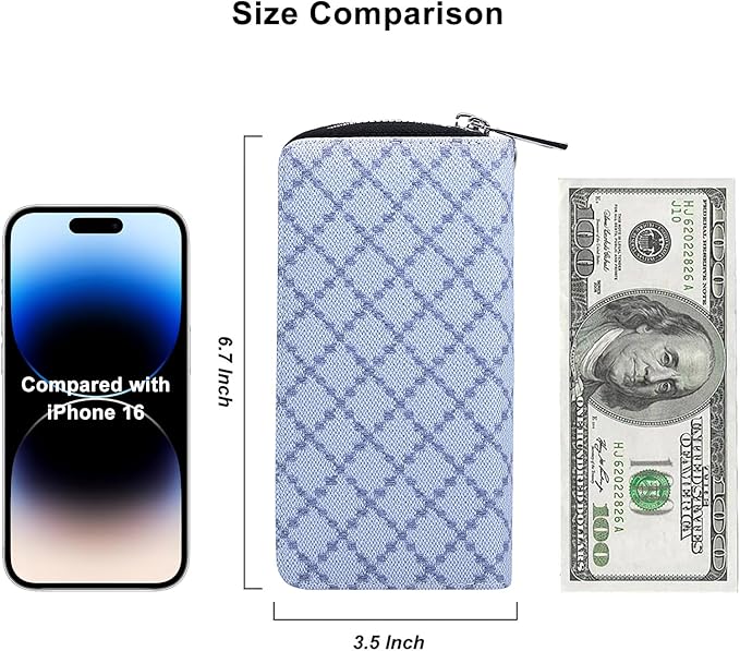 Cellphone Wallet for Women Dual Zipper Long Purse with Removable Wristlet