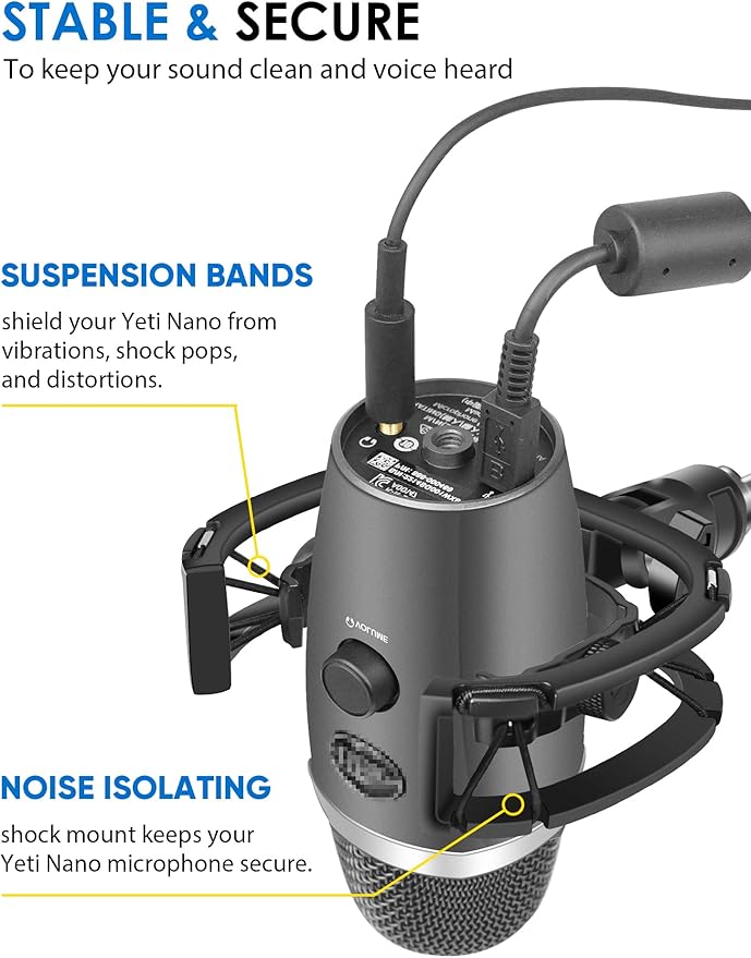Yeti Nano Shock Mount with Pop Filter, Custom Built for Yeti Nano Mic，Anti-Vibration Suspension Shock Mount Holder Clip Compatible with Blue Yeti Nano Microphones