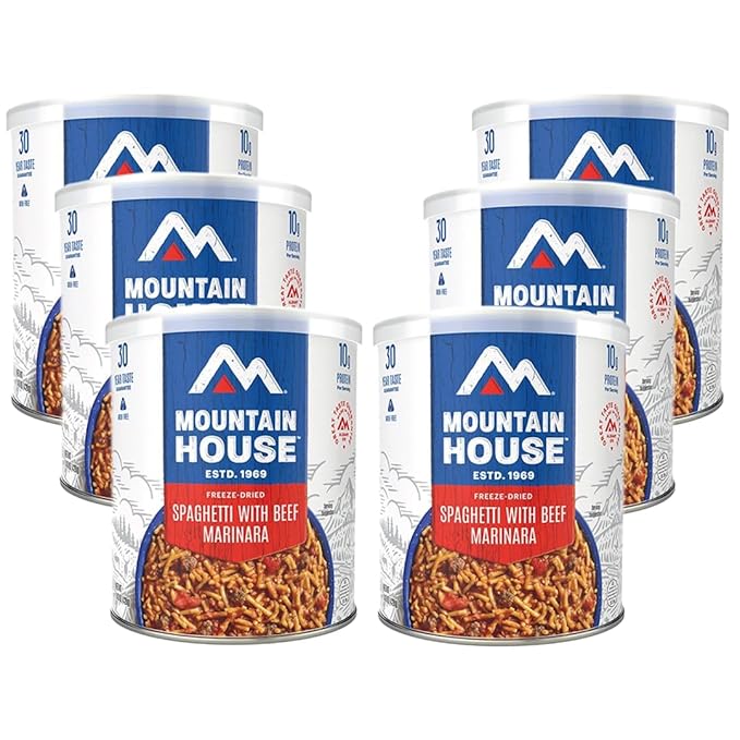 Mountain House 510-Serving Emergency & Survival Food Kit – 72 Cans of Ready-to-Eat Meals Including Rice & Chicken, Beef Stew, Lasagna with Meat Sauce, Chili Mac with Beef, Spaghetti with Meat Sauce – Fully Cooked, Long-Term Storage, 30-Year Taste Guara...