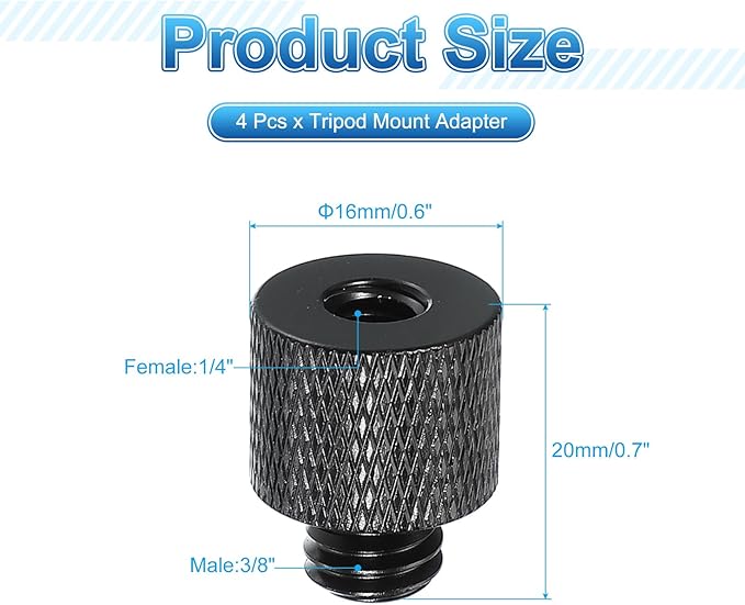 PATIKIL Tripod Screw Adapter 3/8" Male to 1/4" Female, 4 Pcs Tripod Nut Connectors Camera Mount Screw Camera Double Head Converter for Microphone Holder Magic Arms Accessories, 20 mm