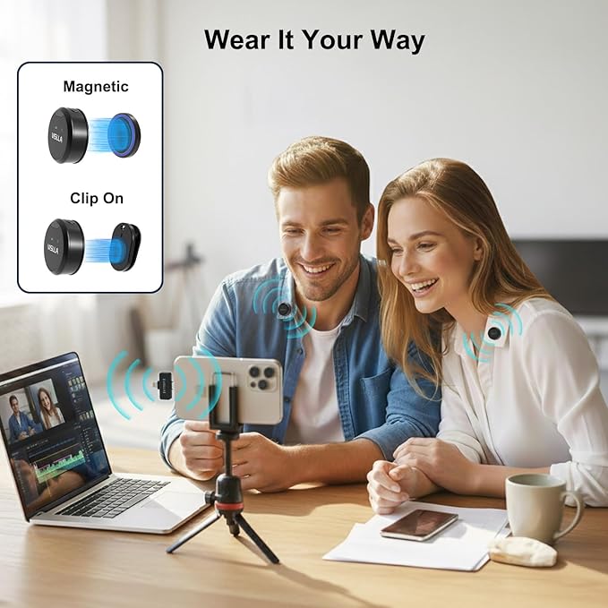 Vislla Mini Microphone for iPhone, iPad & Android,12H Battery, Noise Reduction Wireless Lavalier Microphone, Clip On Lapel Mic for Vlogging/YouTube/Tiktok/Streaming/Interview/Video Recording