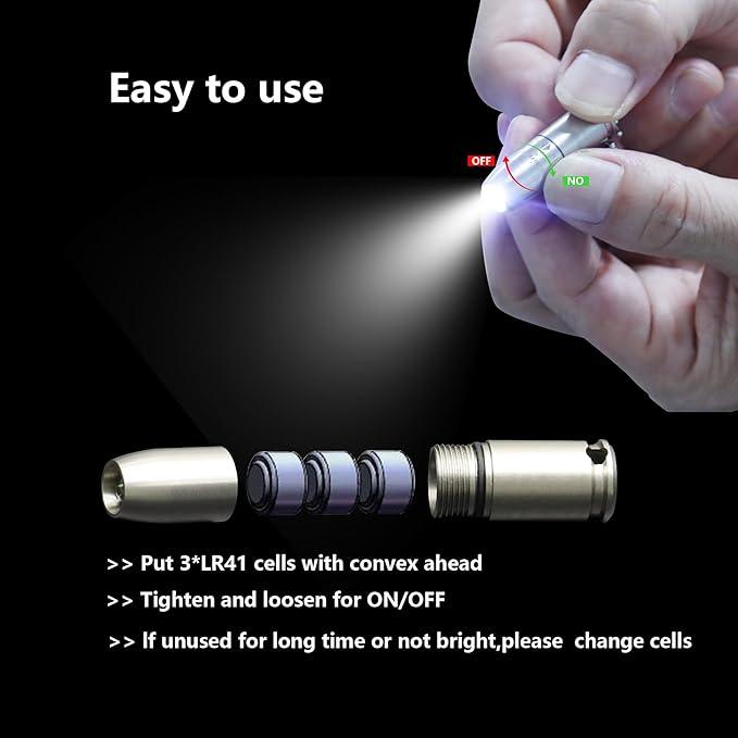 Super Tiny Mini Small Keychain Flashlight,Smallest Bright Long lifetime Key Ring Light Torch for EDC Emergency Dog Walking Sleeping Reading Gift for Student Kids or Parents(e1 stainless steel)