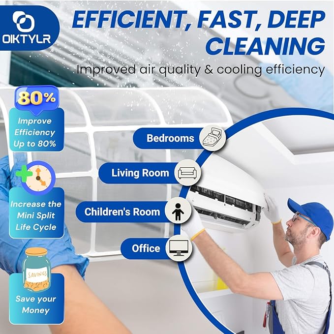 Oiktylr Mini Split Cleaning Kit Bag with 2L High Pressure Sprayer, Air Conditioner Cleaning Kit with Waterproof PVC AC Cleaning Cover Bib with 10pcs HVAC Cleaning Tools, Large