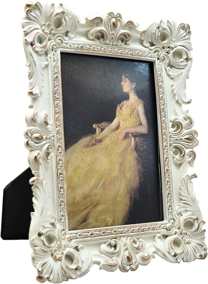 CISOO 4x6 Vintage Picture Frame Antique Ornate White and Gold Photo Frame, for Table Top and Wall Display, Decorative Floral Design Retro Home Decor, Photo Gallery Art