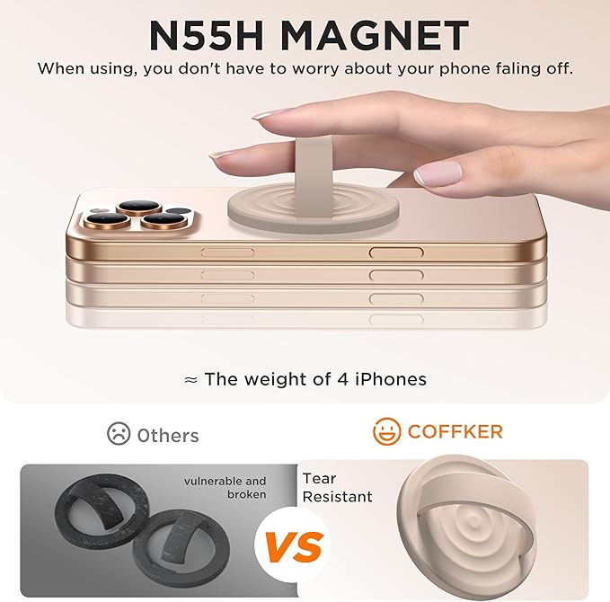 Magnetic Phone Grip Ring Holder, Liquid Silicone Magnet Cell Phone Grip Finger Loop, Compatible with Magsafe, Back of Phone for iPhone 17/16/15/14/13/12 Series, Oat
