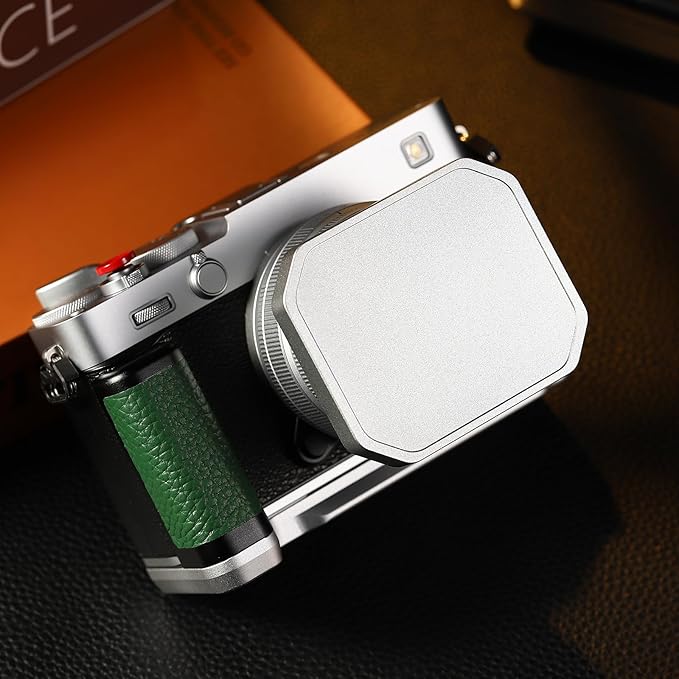 Haoge Squaret Metal Lens Hood for Fujifilm XF23mm F2.8 on XE5 Cemera Body kit & Fujinon XF27mmF2.8 R WR Lense,with Metal Cap,39mm Screw-in Hood Silver