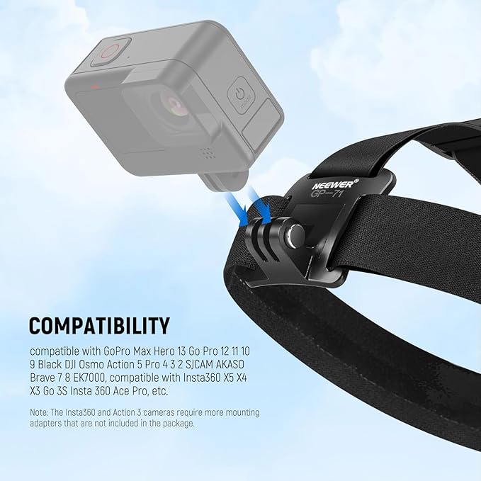 NEEWER Accessory Set Compatible with GoPro Hero Insta360 DJI AKASO Action Camera, Quick Change Head Strap Head Strap Holder, Chest Strap, Backpack Hat Clip Holder & 360° Wrist Strap for GP-75