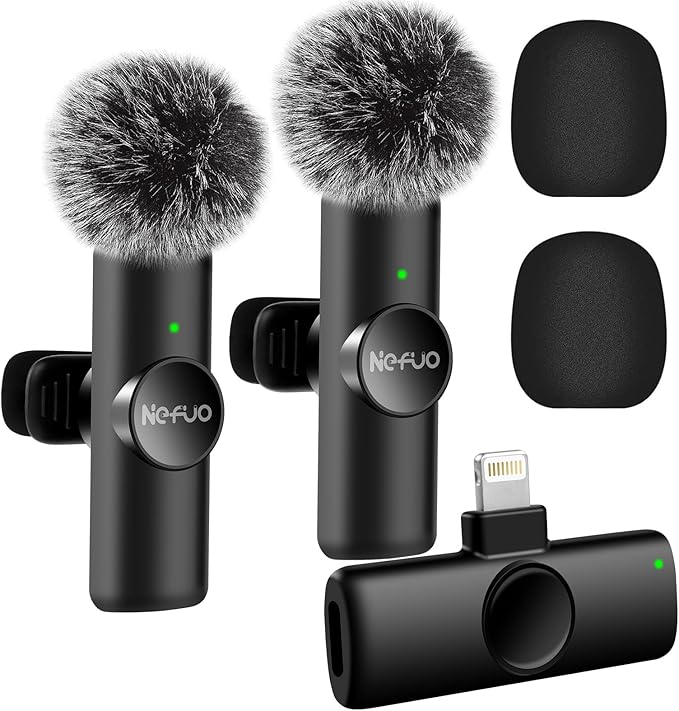 Professional Wireless Microphone for iPhone, iPad, 2pcs Wireless Microphones with Crystal Clear Sound Quality, Mini Microphone Plug-Play for Interview Video Podcast Vlog YouTube Tiktok
