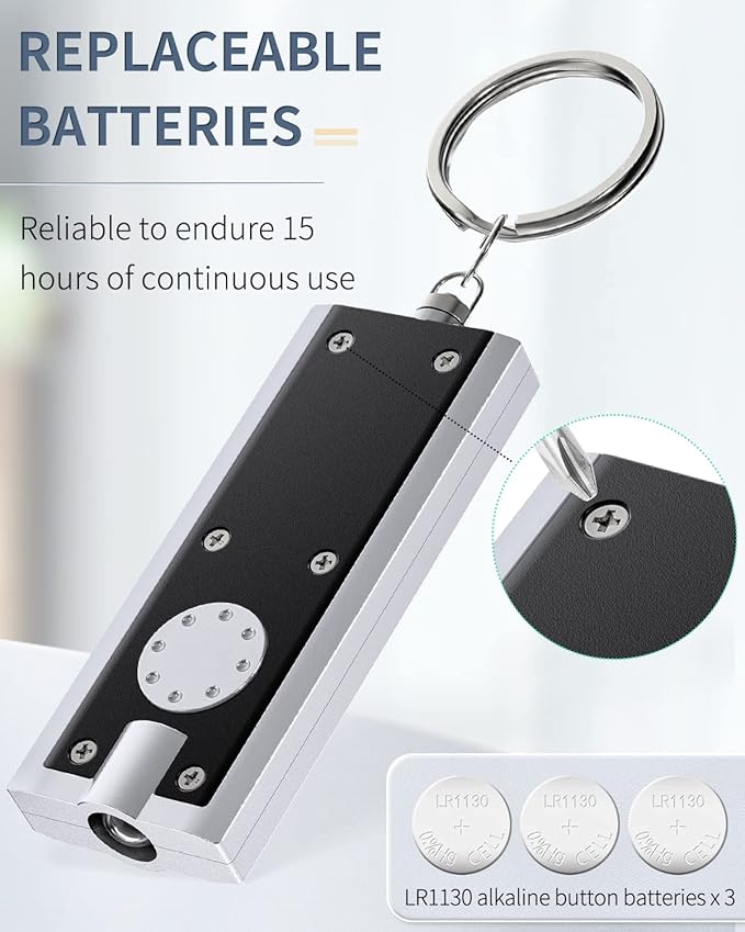 Uniclife 10 Pack Mini LED Keychain Flashlight 12 Lumen Portable Ultra Bright Light Battery Powered Flat Black Torch for EDC Outdoor Camping Hiking and Emergency Lighting (Batteries Included)