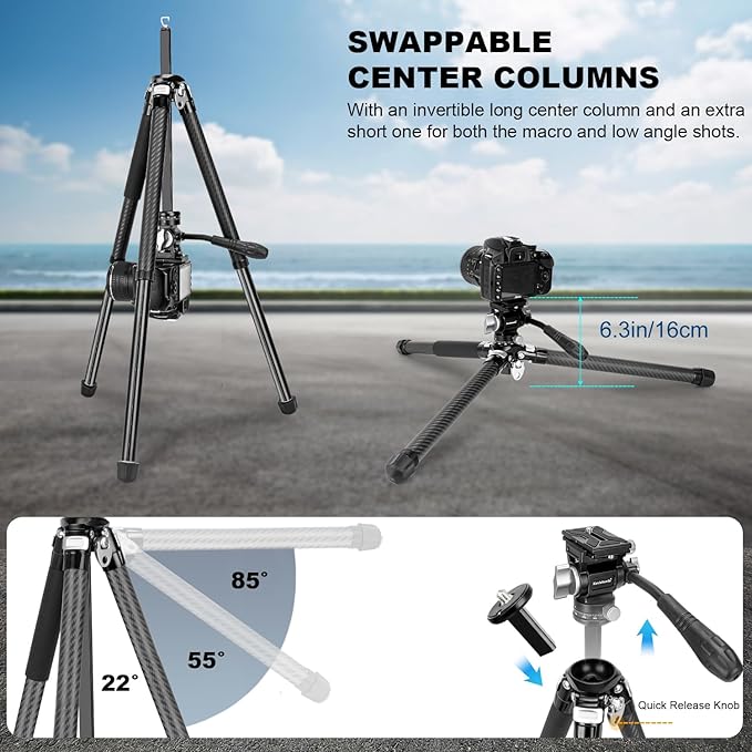 Koolehaoda Video Travel Tripod, 63" Lightweight Camera Tripod with 360° Panorama Fluid Head, Quick Release Leg Setup for Travel, Video, Live Streaming, Vlogging
