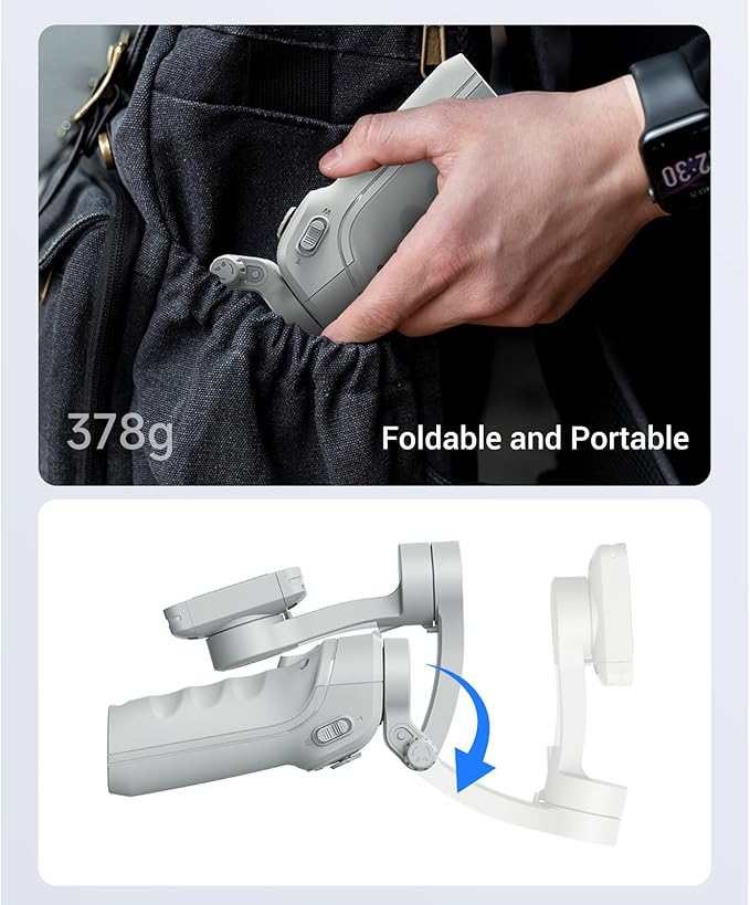 PUSOKEI 3-Axis Phone Gimbal Stabilizer with AI Tracking & Fill Light, Foldable Handheld for Vlog Video Recording, 8-Hour Battery, Compatible with Smartphones