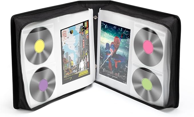 DVD Case 128 DVDs and 64 Booklets Capacity, CD/Blu-ray Storage Binder Case with Booklet Inserts Media Organizer Holder Black Blu ray Wallet for Car (128 Capacity)