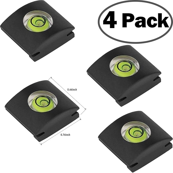 ChromLives 4Pack Camera Hot Shoe Cover Level with Spirit Level Bubble, Universal Fit for DSLR Cameras, Black Rubber, Wall Mount