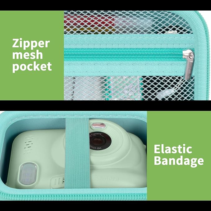 Instant Print Camera Case Compatible with Gofunly Camera, Digital Camera Bag for Esoxoffore/for LETSHAHA/for JPVERLY/for Hangrui, Storage for Printer Paper and 32GB SD Card- Green (Box Only)
