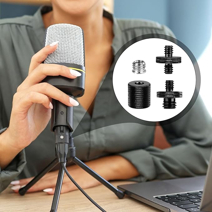12pcs Mic Stand Adapter, Mic Thread Adapters 1/4 Female to 3/8 Male & 1/4 Male to 1/4 Male & 1/4 Male to 3/8 Male & 1/4 Female to 3/8 Female Screw Adapter for Microphone Boom Arm Camera Tripod
