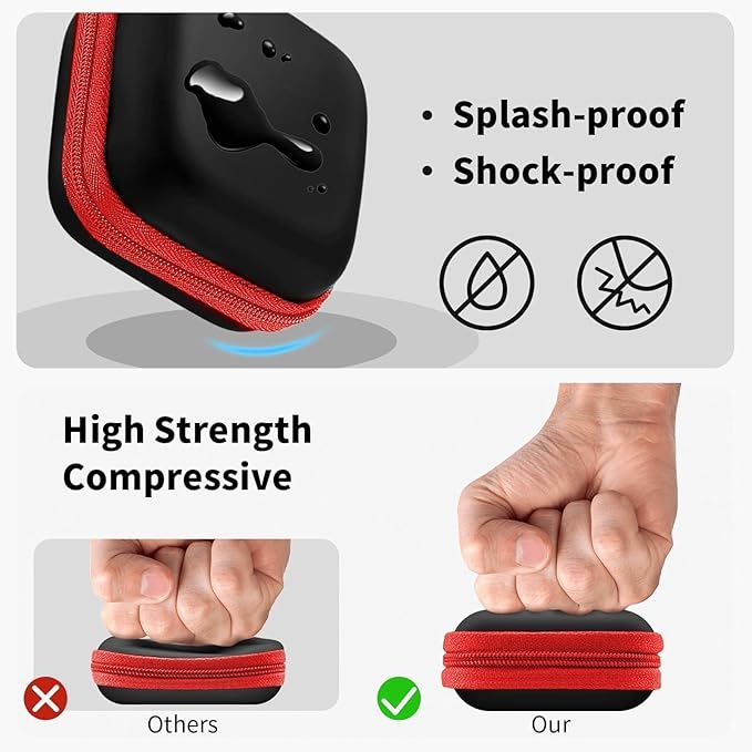 MOLOVA Square Earbud Case Portable EVA Carrying Case Storage Bag Tech Pouch Cell Phone Accessories Organizer with Carabiner for Earphone, Earbud, Earpieces, SD Memory Card, Camera Chips, Red
